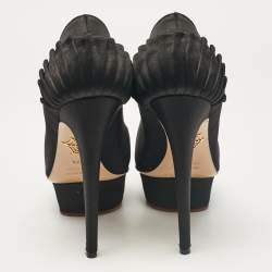 Charlotte Olympia Black Satin Paloma Platform Pumps Size 37.5