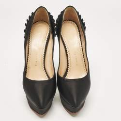 Charlotte Olympia Black Satin Paloma Platform Pumps Size 37.5