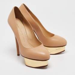 Charlotte Olympia Beige Leather Dolly Platform Pumps Size 37.5