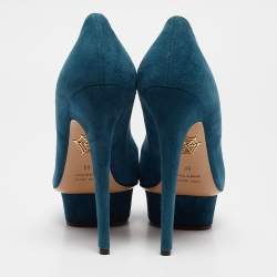 Charlotte Olympia Blue Suede Dolly Platform Pumps Size 38