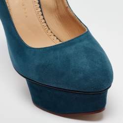 Charlotte Olympia Blue Suede Dolly Platform Pumps Size 38