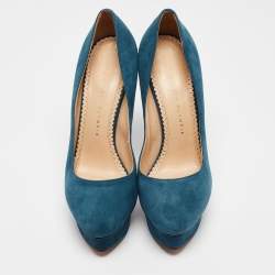 Charlotte Olympia Blue Suede Dolly Platform Pumps Size 38