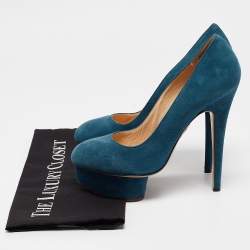 Charlotte Olympia Blue Suede Dolly Platform Pumps Size 38