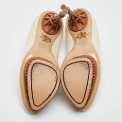 Charlotte Olympia Cream Canvas Rattan Dolly Platform Pumps Size 38