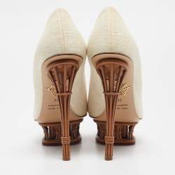 Charlotte Olympia Cream Canvas Rattan Dolly Platform Pumps Size 38