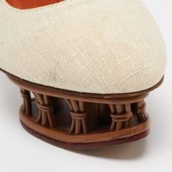 Charlotte Olympia Cream Canvas Rattan Dolly Platform Pumps Size 38