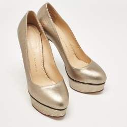 Charlotte Olympia Metallic Leather Dolly Platform Pumps Size 38