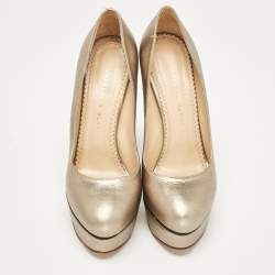 Charlotte Olympia Metallic Leather Dolly Platform Pumps Size 38