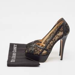 Pre Owned Charlotte Olympia Black Lace and Leather Platform Pumps Size 38