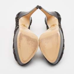 Pre Owned Charlotte Olympia Black Lace and Leather Platform Pumps Size 38