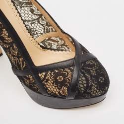 Pre Owned Charlotte Olympia Black Lace and Leather Platform Pumps Size 38