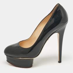 Pre Owned Charlotte Olympia Black Patent Leather Dolly Platform Pumps size 38