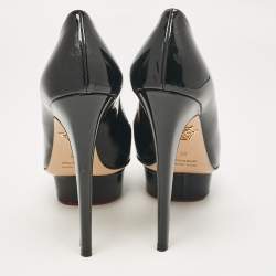Pre Owned Charlotte Olympia Black Patent Leather Dolly Platform Pumps size 38