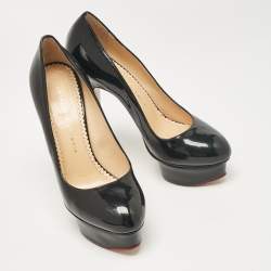 Pre Owned Charlotte Olympia Black Patent Leather Dolly Platform Pumps size 38