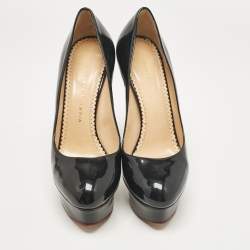 Pre Owned Charlotte Olympia Black Patent Leather Dolly Platform Pumps size 38