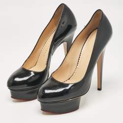 Pre Owned Charlotte Olympia Black Patent Leather Dolly Platform Pumps size 38