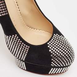 Pre Owned Charlotte Olympia Black Suede Dolly Platform Pumps Size 37.5