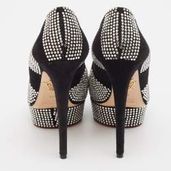 Pre Owned Charlotte Olympia Black Suede Dolly Platform Pumps Size 37.5