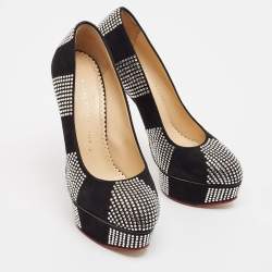 Pre Owned Charlotte Olympia Black Suede Dolly Platform Pumps Size 37.5