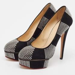 Pre Owned Charlotte Olympia Black Suede Dolly Platform Pumps Size 37.5