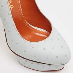 Charlotte Olympia Light Blue Ostrich Embossed Leather Dolly Platform Pumps Size 38