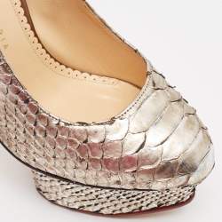 مملوكة مسبقًا Charlotte Olympia Gold/Silver Python Leather Platform Pumps Size 37.5
