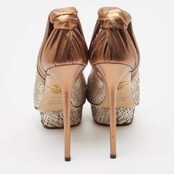 مملوكة مسبقًا Charlotte Olympia Gold/Silver Python Leather Platform Pumps Size 37.5