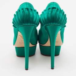 Charlotte Olympia Green Satin Paloma Platform Pumps Size 37.5