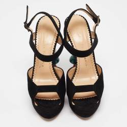 مملوكة مسبقًا Charlotte Olympia Black Suede Ankle Strap Sandals Size 35