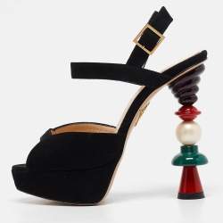 مملوكة مسبقًا Charlotte Olympia Black Suede Ankle Strap Sandals Size 35