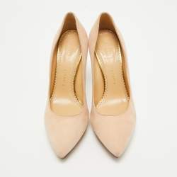 مملوكة مسبقًا Charlotte Olympia Beige Suede Dotty Platform Pumps Size 38.5