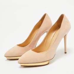مملوكة مسبقًا Charlotte Olympia Beige Suede Dotty Platform Pumps Size 38.5