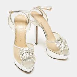 Charlotte Olympia Silver Leather and Mesh Pomeline Platform Sandals Size 38.5