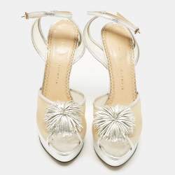 Charlotte Olympia Silver Leather and Mesh Pomeline Platform Sandals Size 38.5