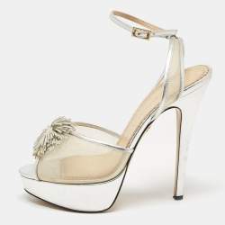 Charlotte Olympia Silver Leather and Mesh Pomeline Platform Sandals Size 38.5