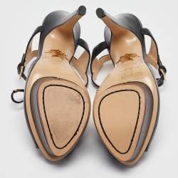 Pre Owned صندل شريط الكاحل جلد أسود شارلوت أوليمبيا مقاس 35