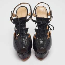 Pre Owned صندل شريط الكاحل جلد أسود شارلوت أوليمبيا مقاس 35