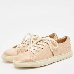 Charlotte Olympia Beige Leather and Satin Lace Up Sneakers Size 36