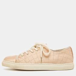 Charlotte Olympia Beige Leather and Satin Lace Up Sneakers Size 36