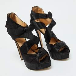 Charlotte Olympia Black Satin Andrea Knotted Platform Sandals Size 40.5