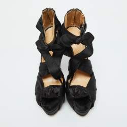 Charlotte Olympia Black Satin Andrea Knotted Platform Sandals Size 40.5