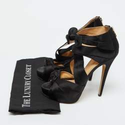 Charlotte Olympia Black Satin Andrea Knotted Platform Sandals Size 40.5