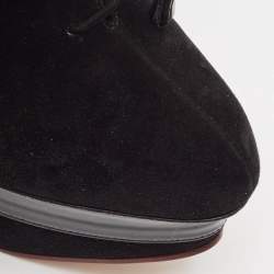 Charlotte Olympia Black Suede and Patent Leather Martha Wedge Booties Size 40