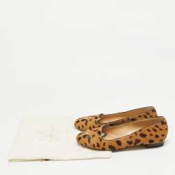 Charlotte Olympia Brown Leopard Print Calf Hair Cat Ballet Flats Size 38