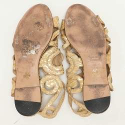 Charlotte Olympia Yellow/Gold Python Cut Out Strappy Flat Sandals Size 38
