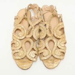 Charlotte Olympia Yellow/Gold Python Cut Out Strappy Flat Sandals Size 38