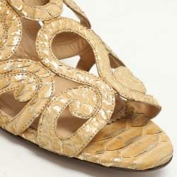 Charlotte Olympia Yellow/Gold Python Cut Out Strappy Flat Sandals Size 38