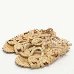 Charlotte Olympia Yellow/Gold Python Cut Out Strappy Flat Sandals Size 38