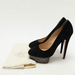 Charlotte Olympia Black Suede Dolly Platform Pumps Size 39
