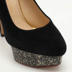 Charlotte Olympia Black Suede Dolly Platform Pumps Size 39